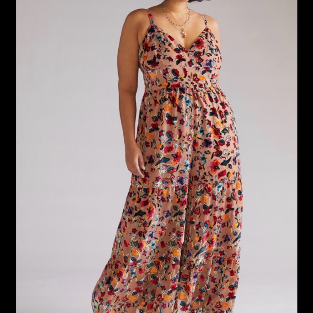 Anthro Multicolor Velvet Flocked Jumpsuit 22W
